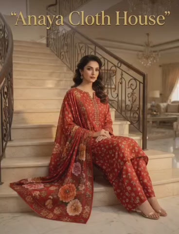 Dorea Lawn 3PC Printed Suit Long Dupatta